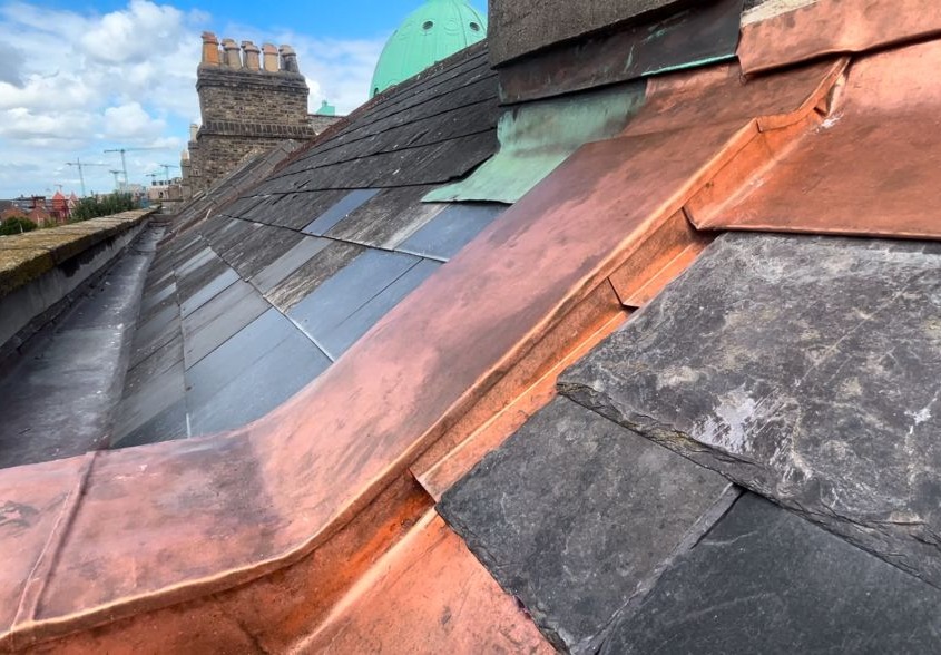 Copper valley detail on a slate roof